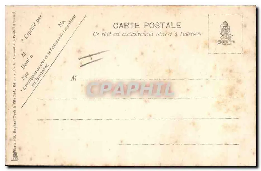 Côtes normandes — paisagem marítima com farol e rochedos — editor Raphael Tuck & Co. Ltd., série 608 - Verso
