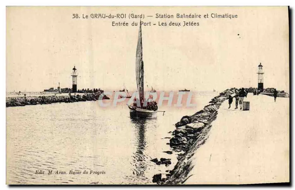 Le GRADU-ROl (Gard) — Bade- und Klimastation — Eingang zum Hafen — Die beiden Molen - Vorderseite