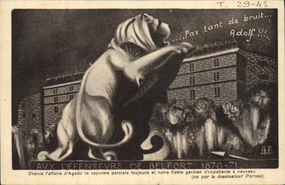 Der Löwe von Belfort — monumentale Statue — gezeichnet von Parisel, Serie T. 39-45 - Vorderseite