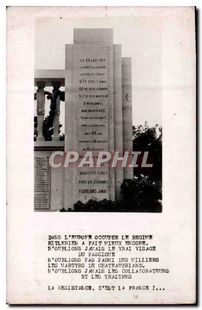 Memorial das vítimas do ataque de 23 de agosto de 1914 em Foulée em Dijon — texto comemorativo e slogan anti-hitlerista - Frente