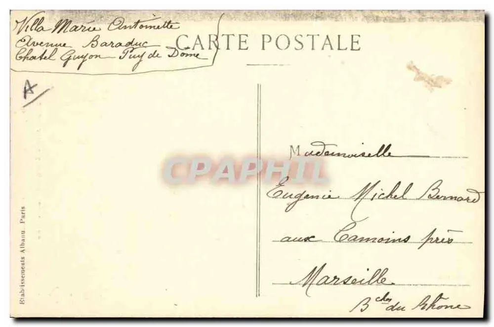 Alte Frau auf dem Weg zu den Lebensmitteln — Typen und Trachten von Auvergne — Éd. Albaun, n°20 - Rückseite