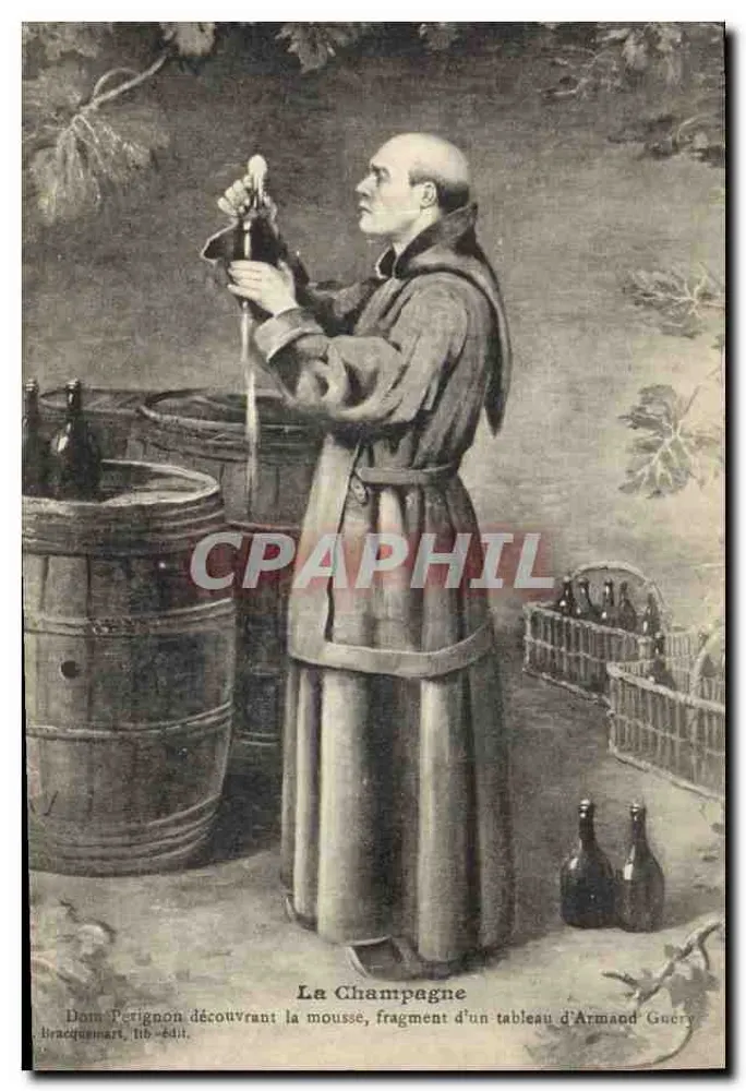 Domm Perignon che scopre la schiuma — frammento di un dipinto di Armand Guerry — Bracquesmart, lib. edit. - Recto