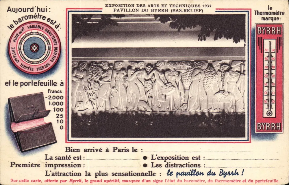 Exposition des Arts et Techniques 1937 — Pavillon von Byrrh (Relief) — Byrrh - Vorderseite