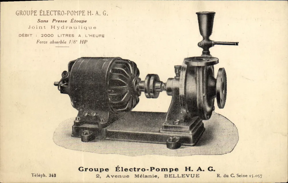 Elektropumpengruppe H.A.G. — Hydraulische Pumpe ohne Druckstutzen — Verlag J. Tauvel, Nr. 15.057 - Vorderseite