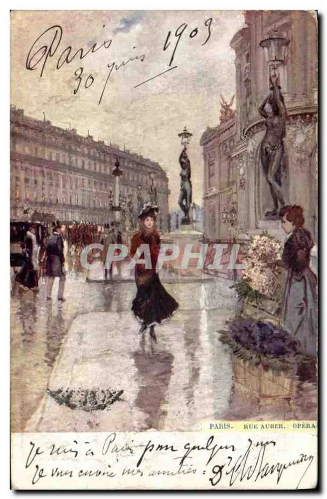 Paris, rue d'Auber, perto do Opéra — vista da rua com passantes — editor não visível - Frente