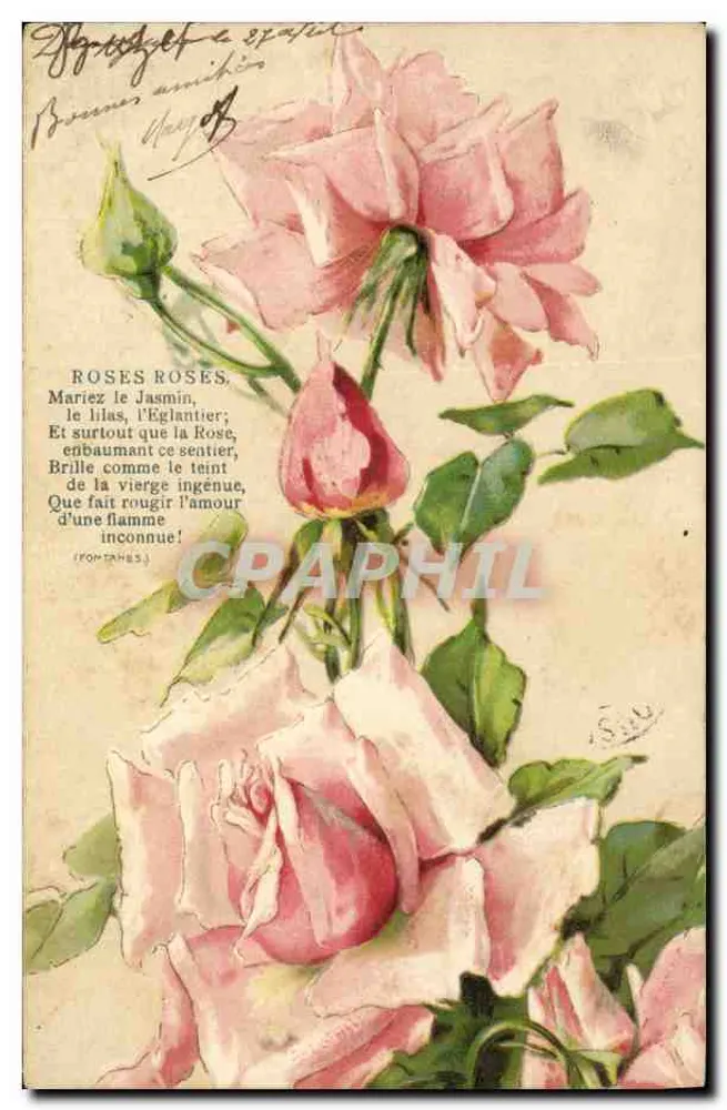 Rosas vermelhas — poema de Fontanes — K. F. Editeurs, Paris, série 655 - Frente