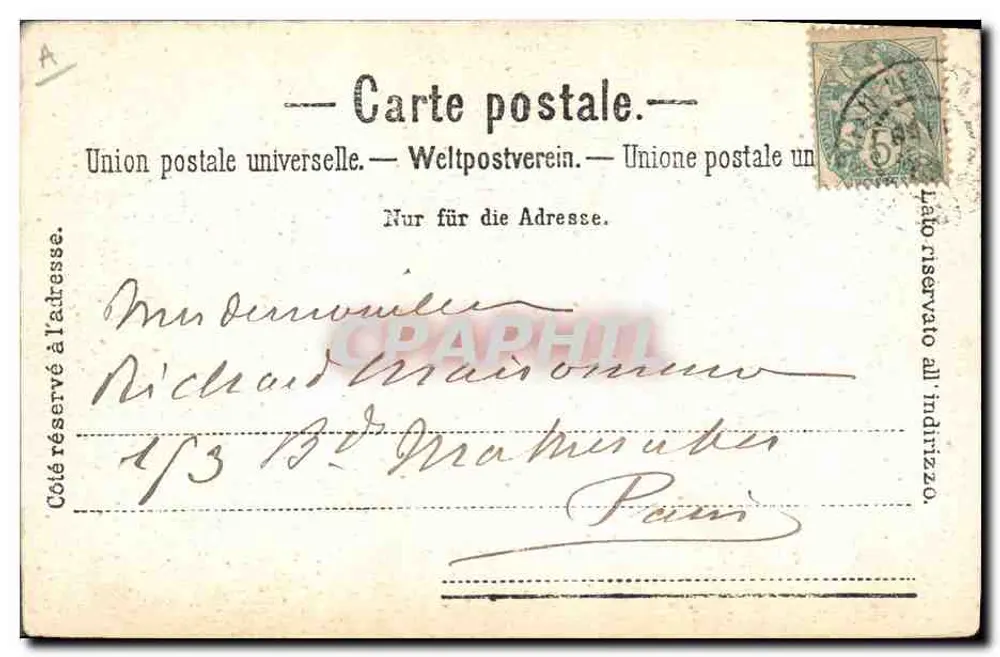Evian-les-Bains — vue du port avec un bateau à vapeur et un phare — Charnaux Frères & C°, Genève, n° 5250 - Verso