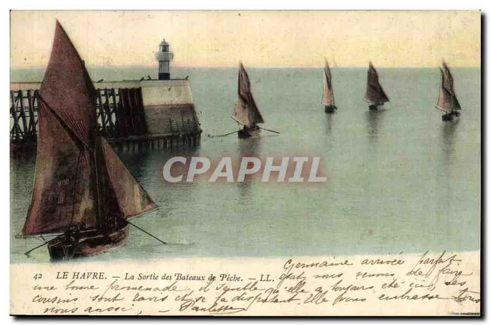 Le Havre — La Sortie des Bateaux de Pêche — L'Imprimerie Nouvelle, Paris, n°42 - Vorderseite
