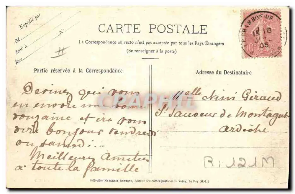 Le Rainage — Das Landestädtchen — "LE VELAY ILLUSTRÉ" 856, Foto von M. B. - Rückseite