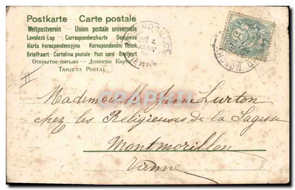 Zwei Kinder dekorieren eine blumige Fahne — 1905 — unbekannter Verleger, Seriennummer 21 - Rückseite