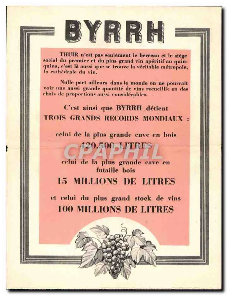Thuir — Pavillon BYRRH à l'Exposition Internationale de Paris 1937 — Les Ateliers A.B.C. Paris - Verso