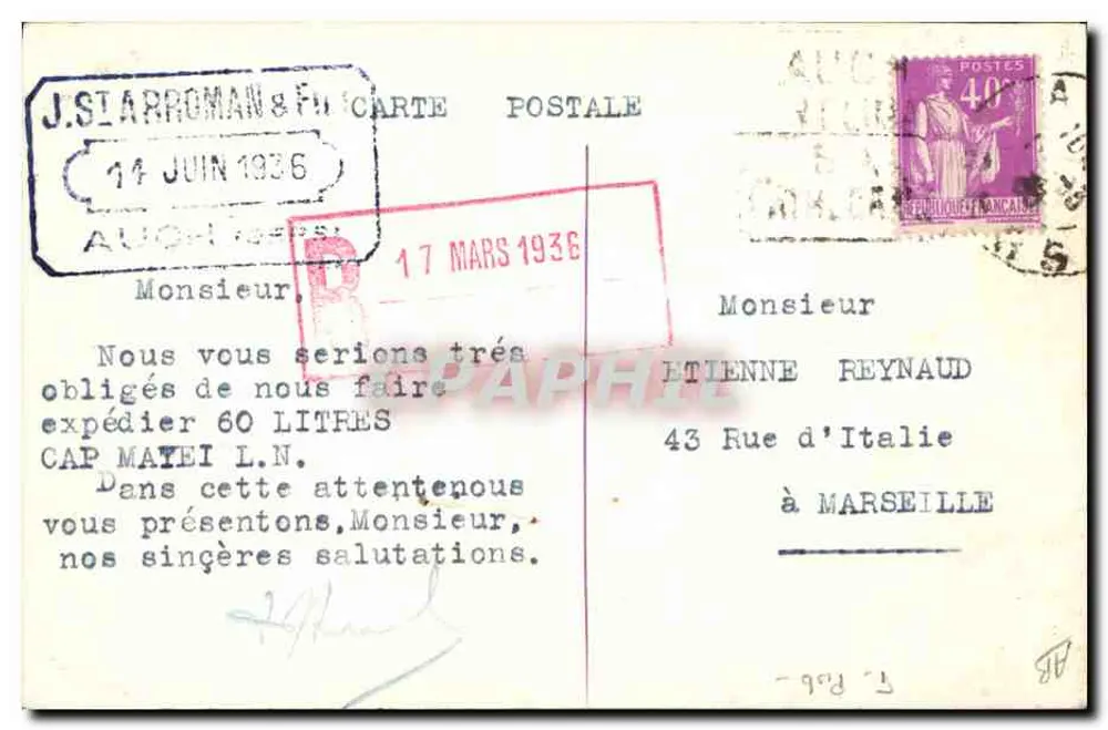 Garrafa de Armagnac — Destilador J. St. Arroman & Fils — Auch (Gers) - Verso