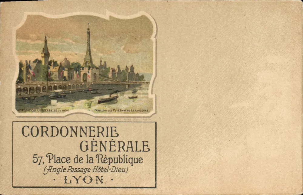 Weltausstellung 1900 — Pavillon der fremden Mächte — Cordonnerie Générale, Lyon - Vorderseite