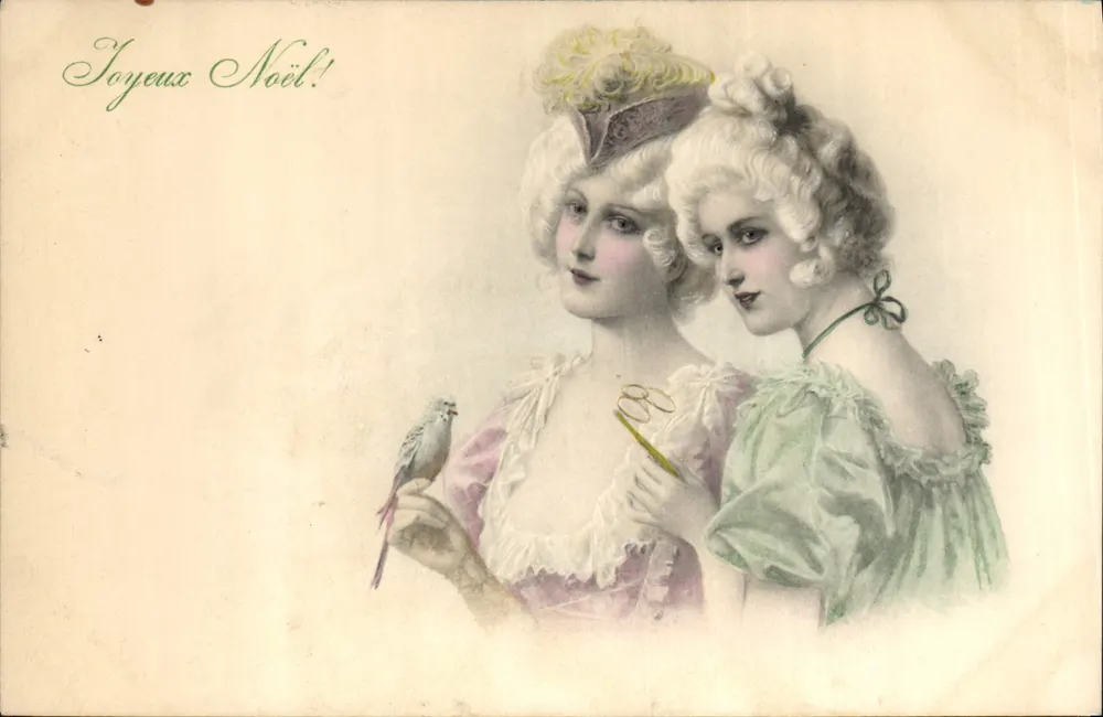 Zwei junge Frauen in historischem Kostüm — Frohe Weihnachten — M. M. Vienne, Nunk - Vorderseite