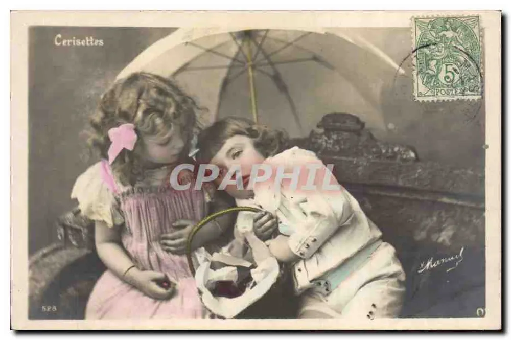 Zwei Kinder unter einem Regenschirm — Cerisettes — Verlag Chanel, Nr. 528 - Vorderseite