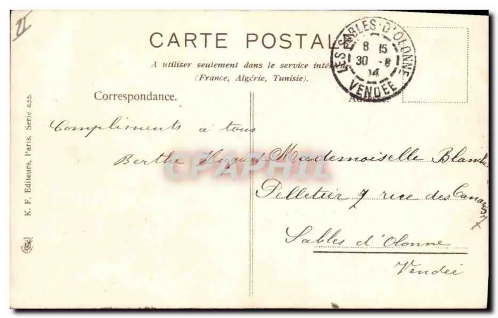 Papoulas — poema de M. Guenier de Haupt — editor K. F. Editores, Paris, série 635 - Verso