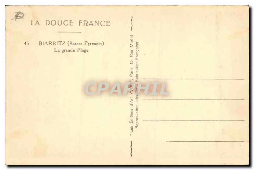 Biarritz — La Grande Plage — Les Éditions d'Art V. Martel - Achterkant