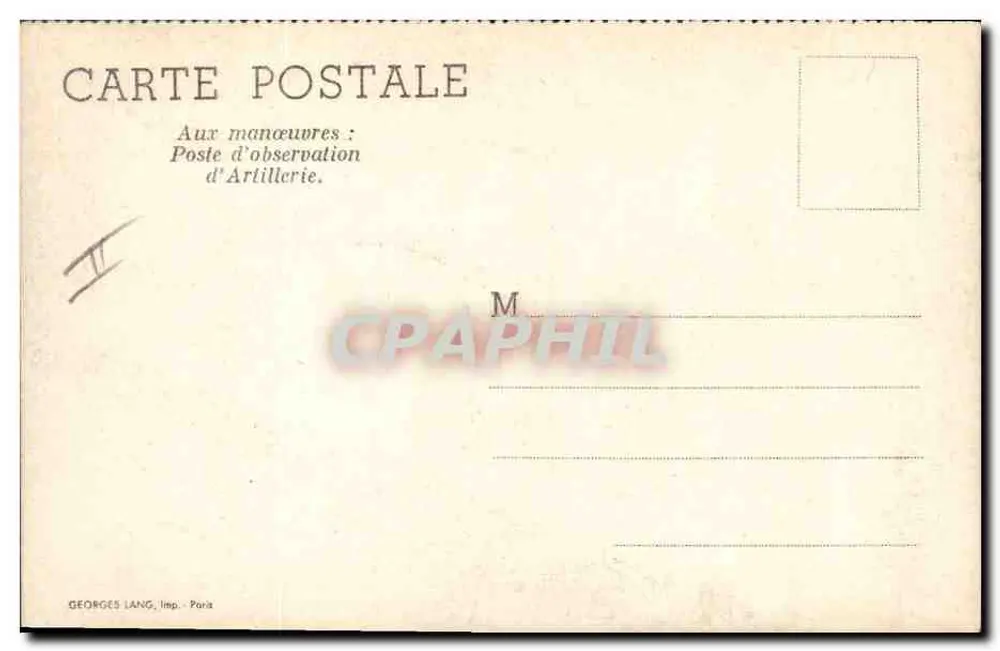 Posto de observação de Artilharia — Durante manobras — Georges Lang, imp. Paris - Verso