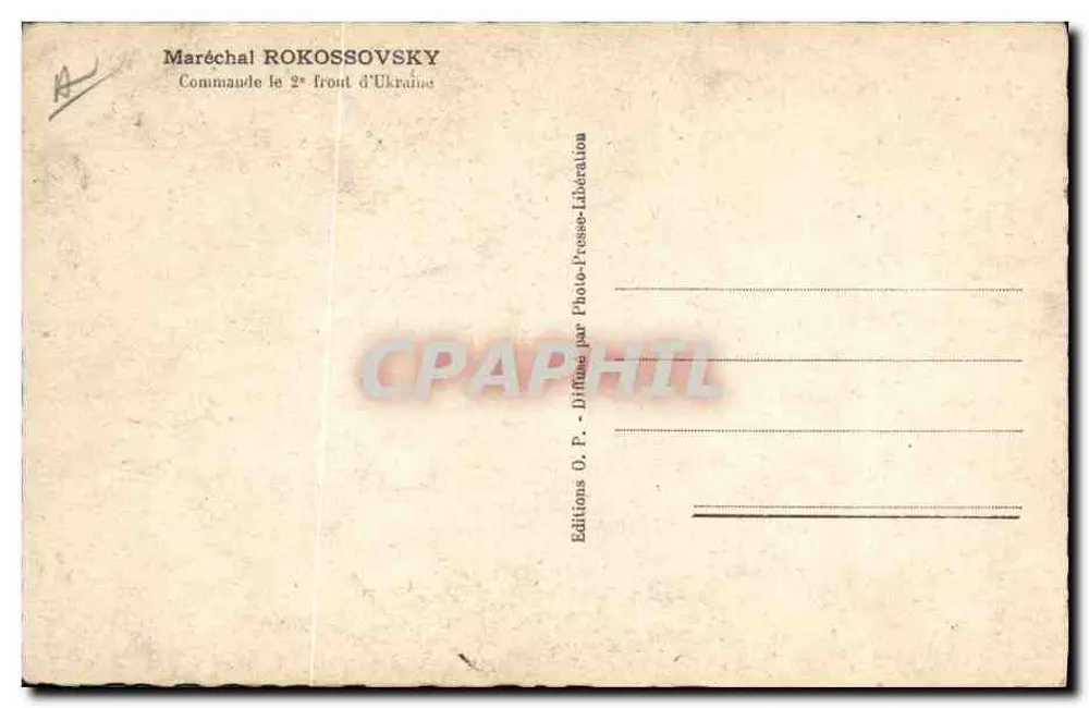 Maréchal Rokossovsky — retrato militar — Éditions O.P. Photo-Presses-Libération - Verso