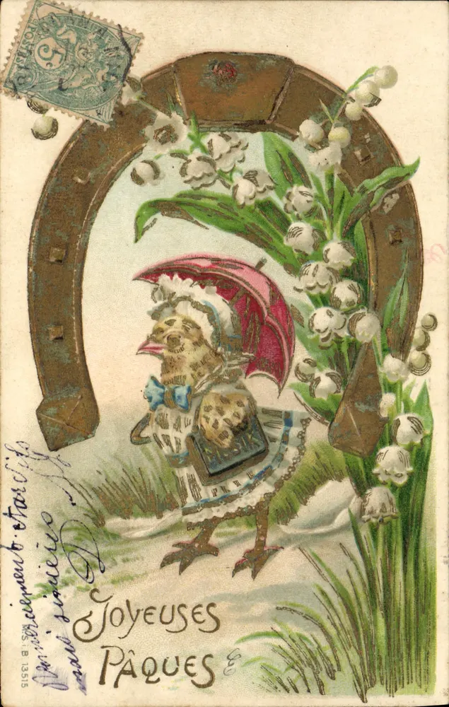 Poussin unter einem Zaumzeug — mit Frühlingslilien — anonymer Verlag, Nr. 13515 - Vorderseite