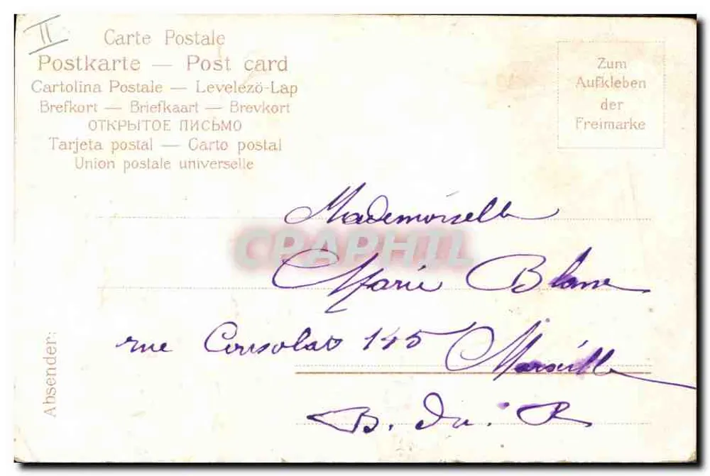 Flores de papoula — carta postal multilíngue — editor não identificado - Verso