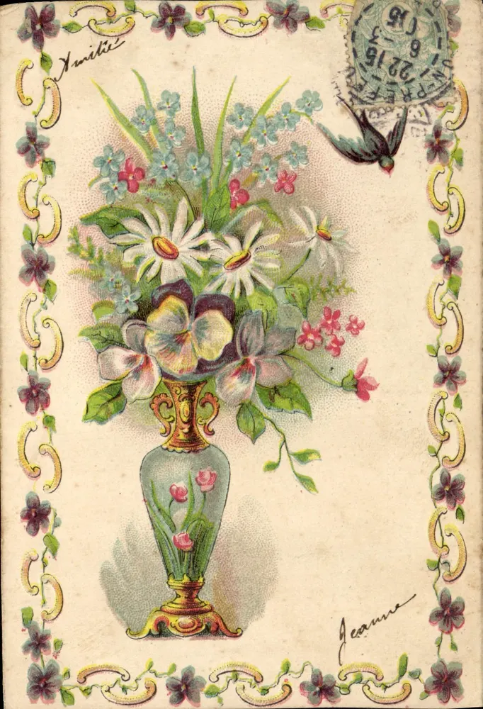 Bouquet de flores — Vaso ornado — Editor desconhecido - Frente