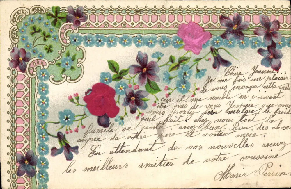 Flores e rosas — carta postal decorativa — editor não visível - Frente