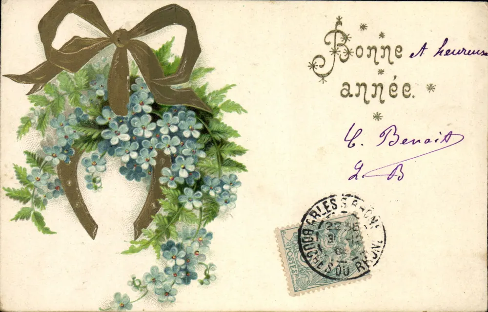 Mata de flores azuis — Boa ano e feliz — Edição E.D.B. - Frente