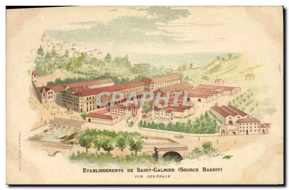 Estabelecimentos de Saint-Galmier (Fonte Badoit) — Vista geral — editor J. L. Raphaël, Oullins - Frente