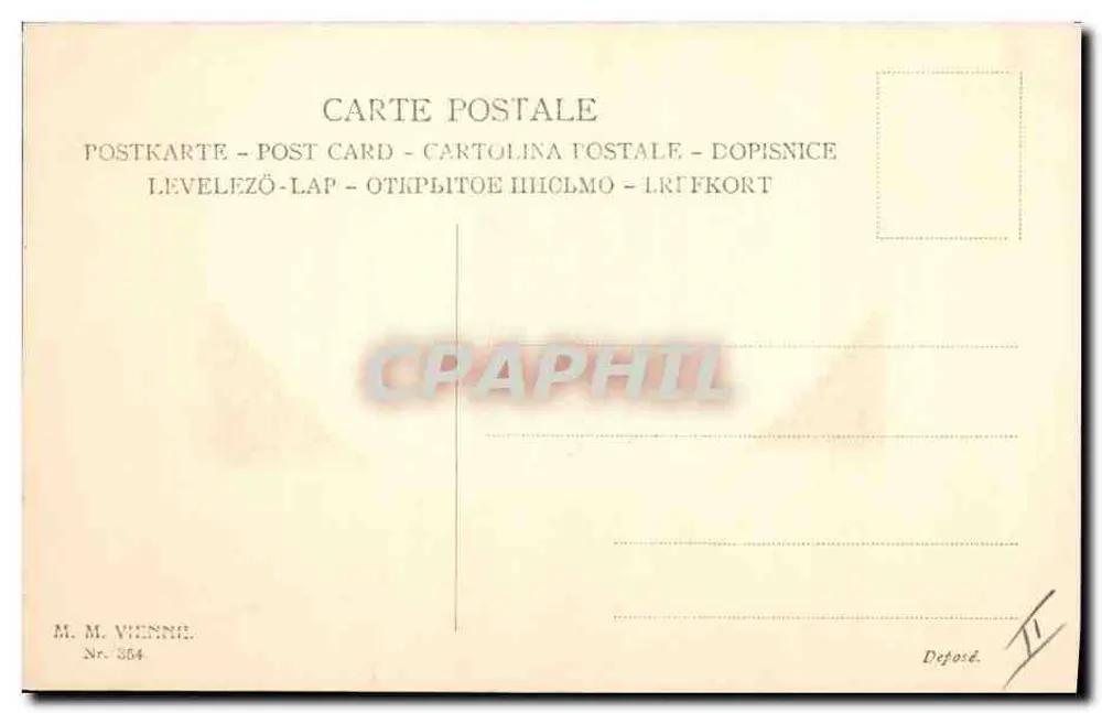 Zwei Kinder mit Lämmern — pastorale Szene — M. M. Vienne, Nr. 354 - Rückseite