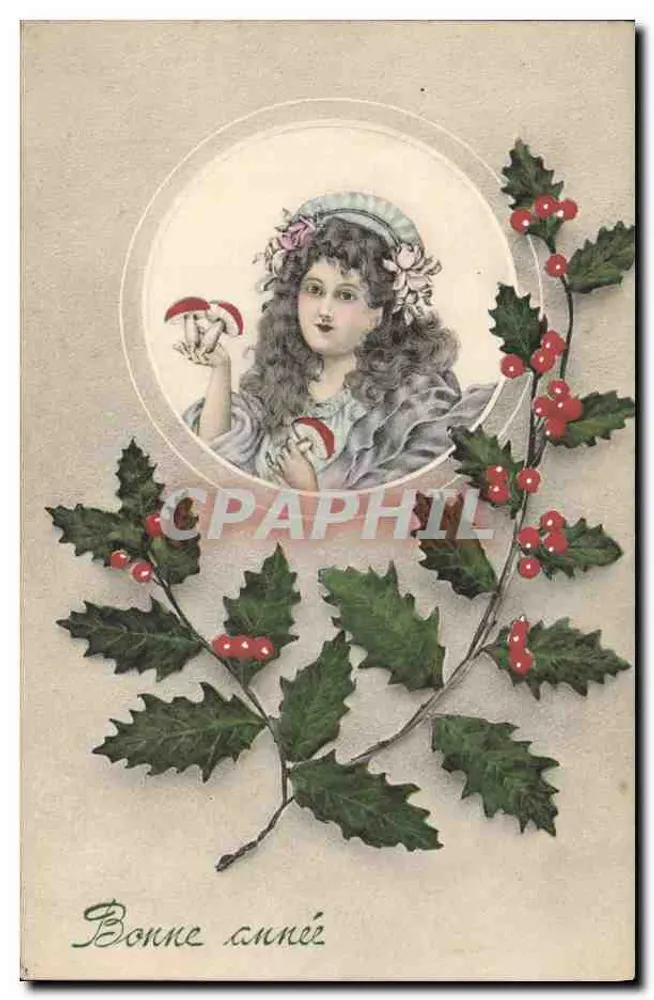 Junge Frau mit Eberesche — Frohe Neujahr — Verlag V.K., Wien, Nr. 5073 - Vorderseite