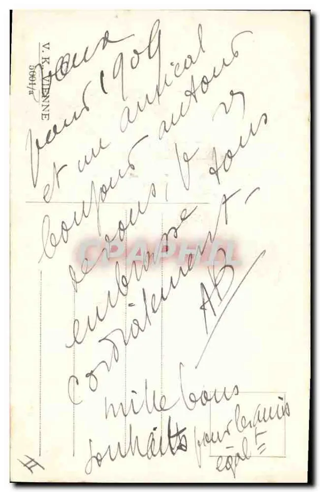 Junge Liebende in der Schnee — Grußkarte — Verlag V. K. VILLINE, n° 3601/a - Rückseite