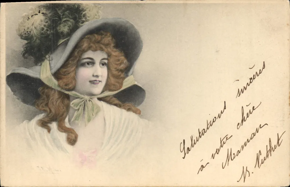 Junge Frau mit geschmücktem Hut — M. M. Vienne, Nr. 11 - Vorderseite