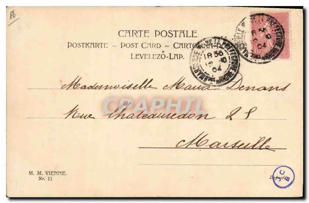 Junge Frau mit geschmücktem Hut — M. M. Vienne, Nr. 11 - Rückseite