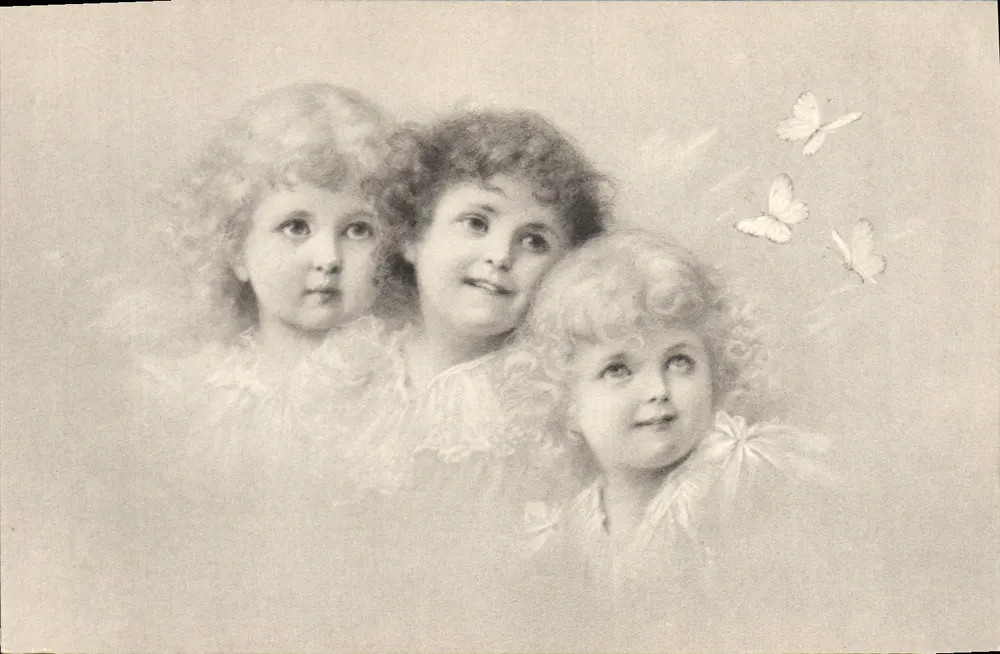 Drei junge Mädchen — mit Schmetterlingen — M. M. Vienne - Vorderseite