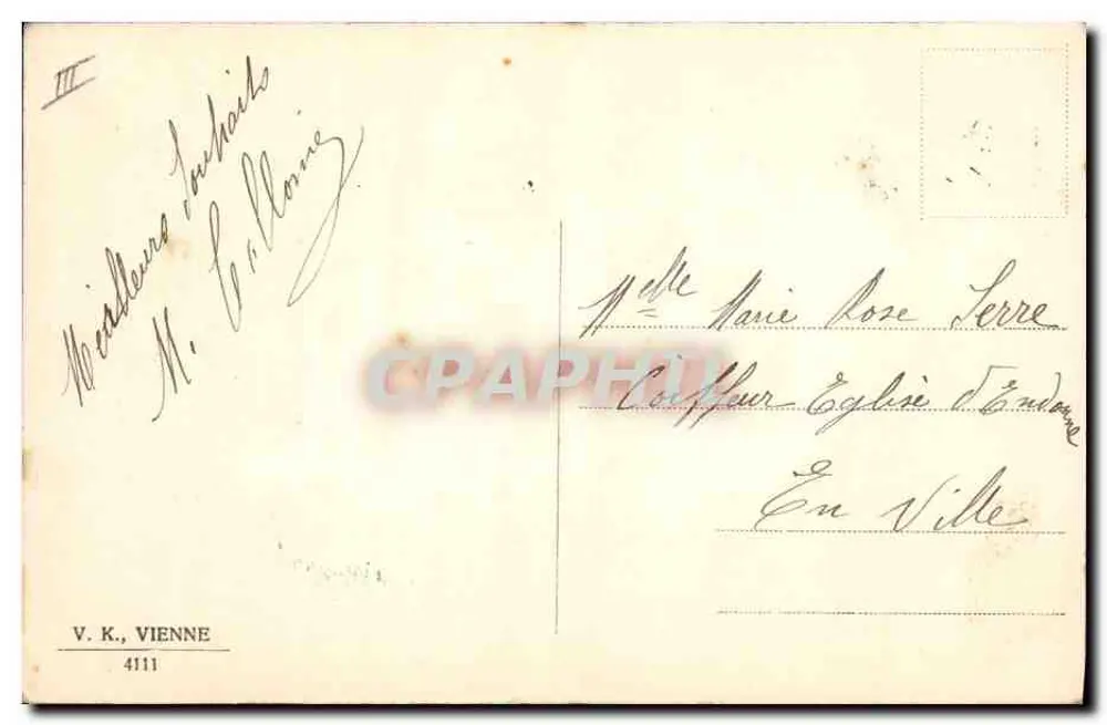 Village lacustre avec église — vue de montagne — éditeur V. K., Vienne, n° 4111 - Verso