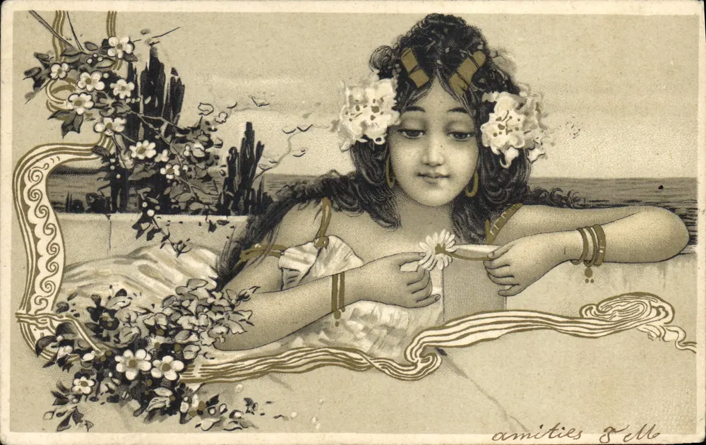 Junge Mädchen mit Blumen — Illustrierte Karte — Verlag Bell, Nr. 2011 - Vorderseite