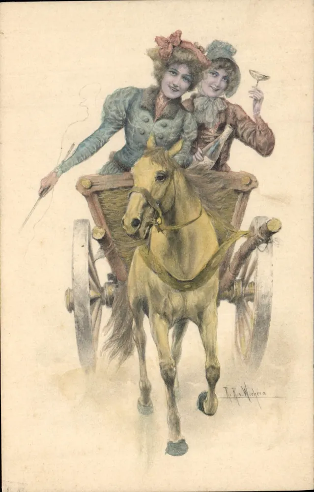 Zwei junge Frauen in einem Kutschen — T.R.V. Nichera — M.M. Vienne, n° 206 - Vorderseite
