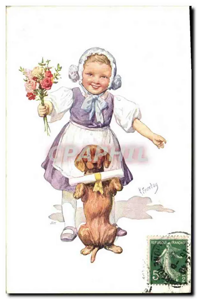 Mädchen mit einem Hund — Zeichnung von K. Kientzog — Verlag B. K. W. I. 983-3 - Vorderseite