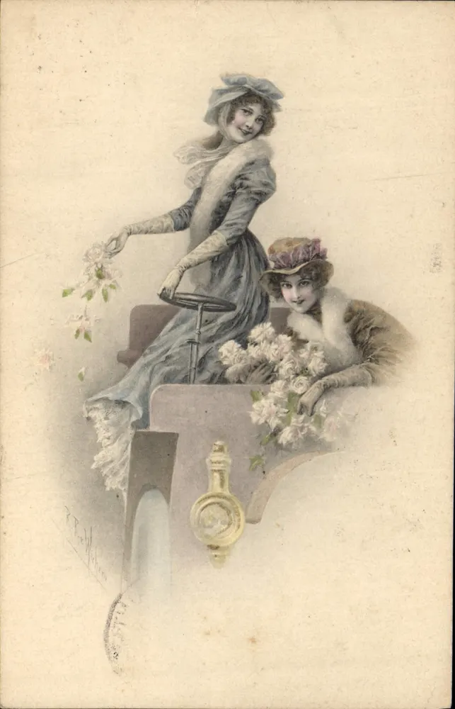 Zwei junge Frauen in einem Auto — R. T. Wellman — Verlag Château de la Mère, Nr. 240 - Vorderseite