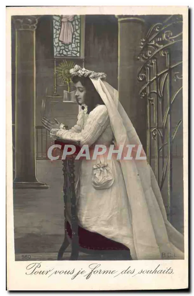 Junge Frau in Hochzeitskleid betend — B.C.I. n° 580 - Vorderseite