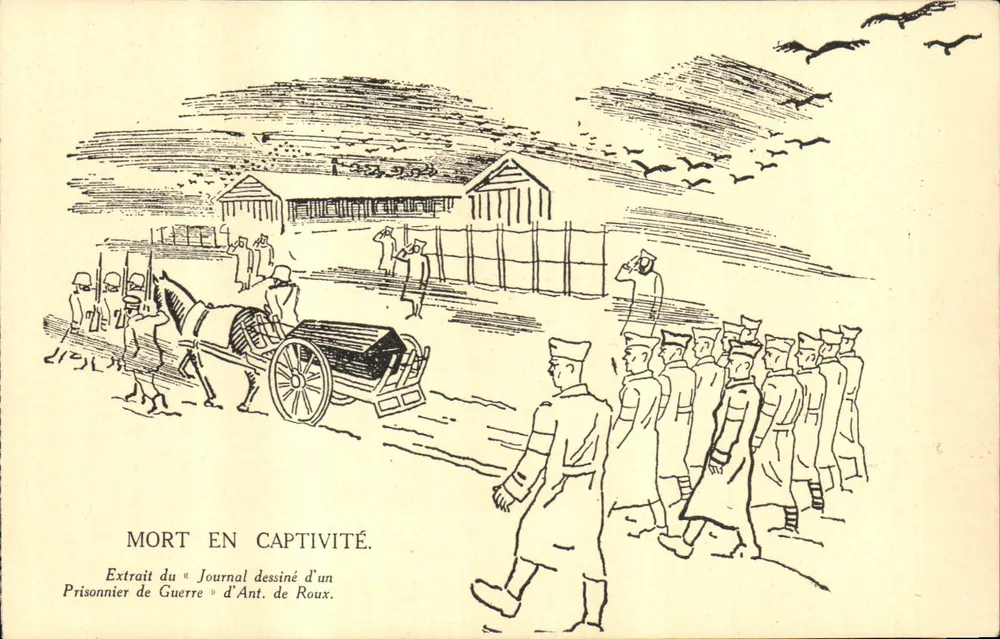 Morte em cativeiro — Excerto do « Diário desenhado de um Prisioneiro de Guerra » de Ant. de Roux - Frente