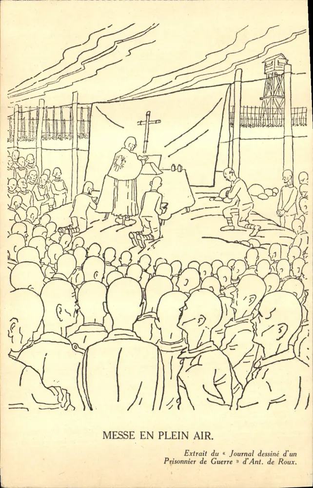 Messe en plein air — Extrait du « Journal dessiné d’un Prisonnier de Guerre » d’Ant. de Roux - Frente