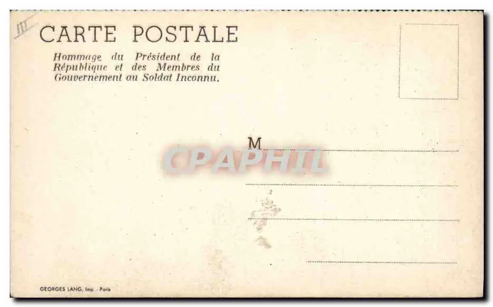 Ehrung durch den Präsidenten der Republik und Mitglieder der Regierung für den Unbekannten Soldaten — Georges Lang, Paris - Rückseite