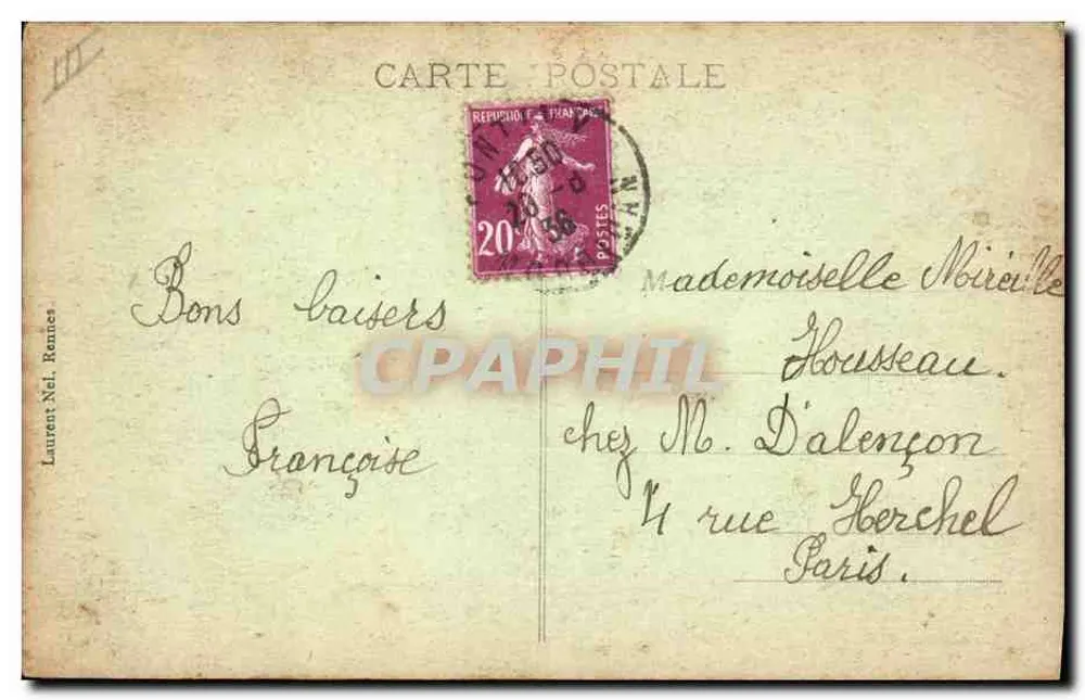Menina de BANNALEC — retrato em traje tradicional — editor Laurent Nel, n° 370 - Verso