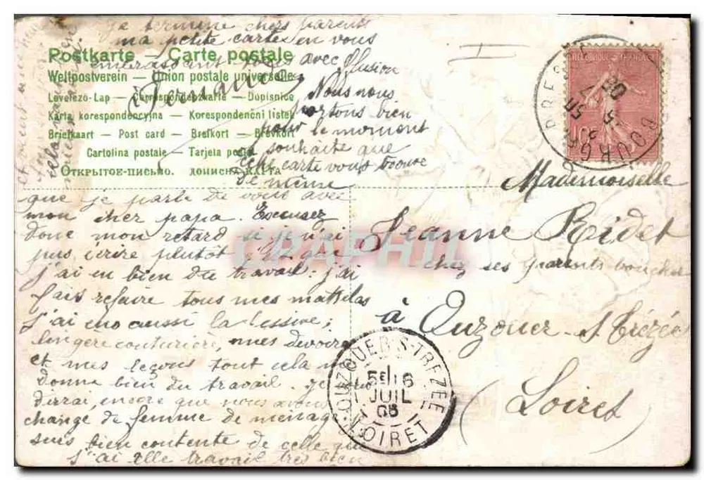 Pansées — Carta postal com texto impresso e manuscrito — Union postale universelle - Verso
