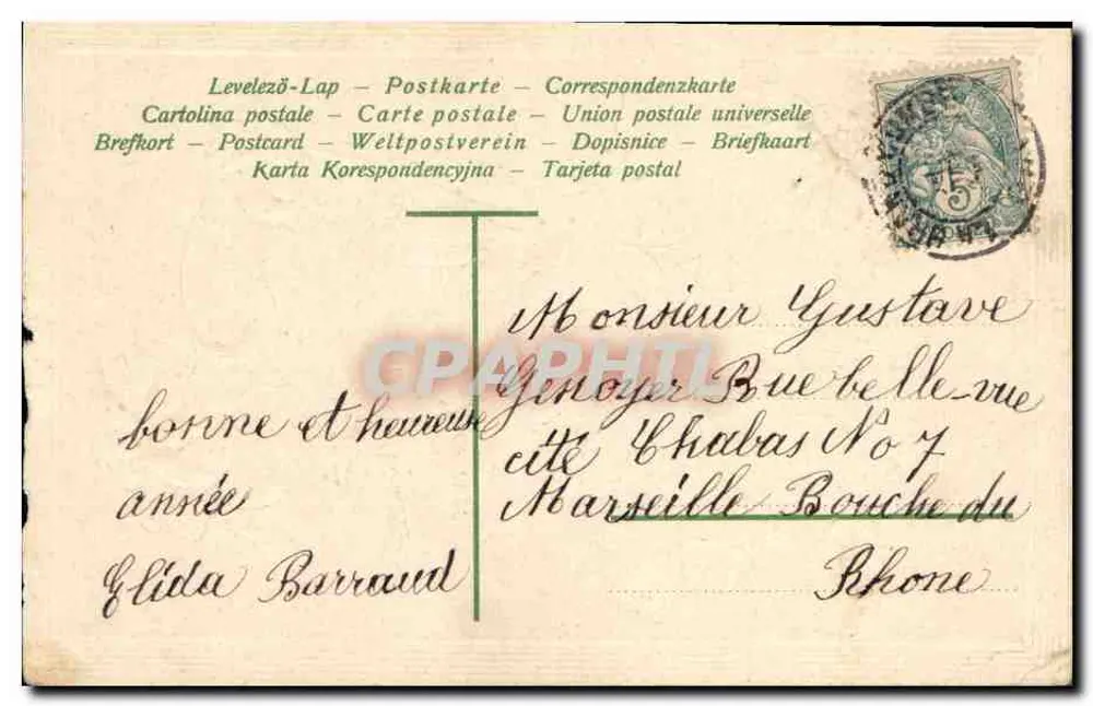 Fleurs et trèfles — carte de vœux avec texte manuscrit — éditeur 'Levelezô-Lap' (verso) - Verso