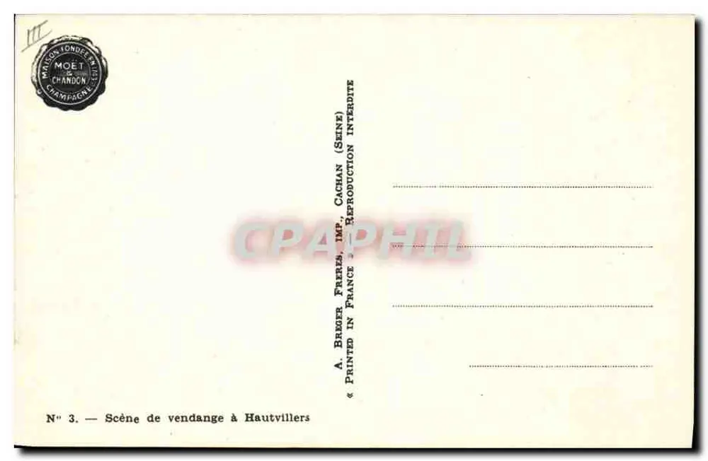 Cena de colheita em Hautvillers — A. Bregor Frères, Imp. Cachan (Seine) — N° 3 - Verso