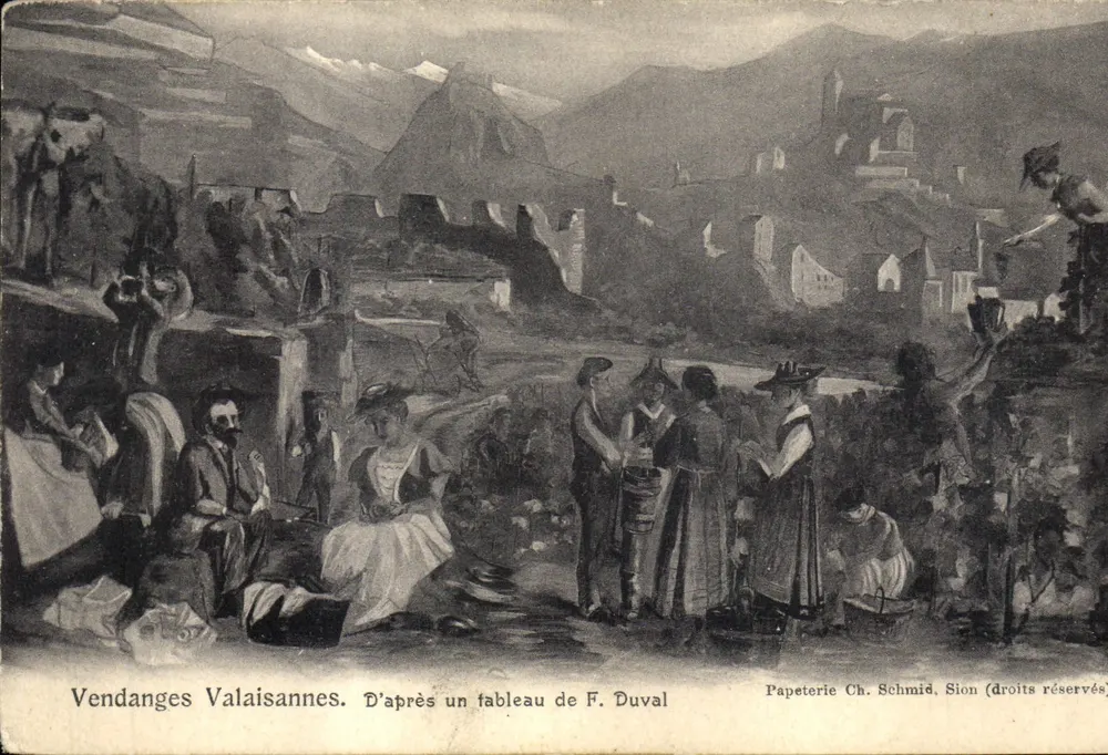 Colheitas do Valais — Segundo um quadro de F. Duval — Papeterie Ch. Schmid, Sion - Frente