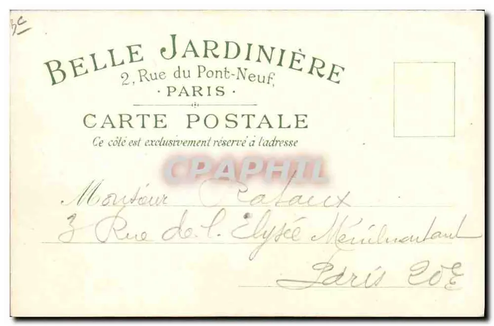 Erinnerung an die Belle Jardinière — Ansicht der Rue du Pont-Neuf — Verlag Belle Jardinière - Rückseite